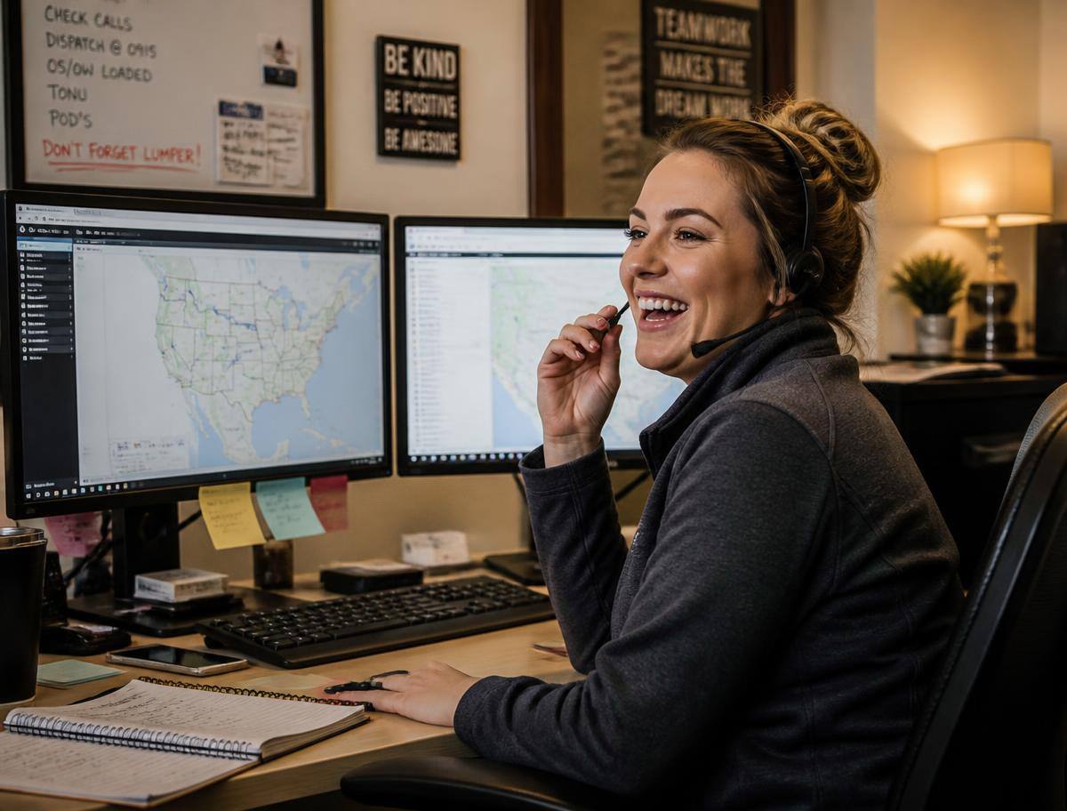 Advisor at a desk reviewing freight factoring provider terms on screen